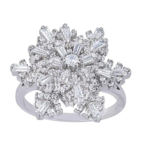Silver Plated Cubic Zirconia Snowflake Spinner Ring Size 7 MSRP $150 - Picture 8 of 8
